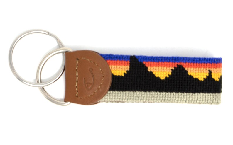 Mountain Key Fob Mountain Key Chain Leather Key Fob Leather Handstitched Needlepoint Mountain Range Key Fob Key Chain by Huck Venture