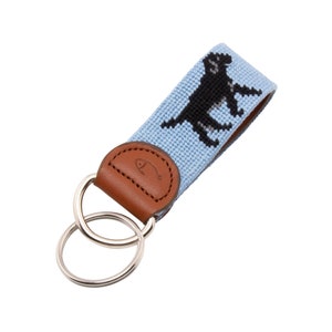 Black Lab Needlepoint Keychain - Handmade Key Fob w/ Leather Backing & Quality Cotton Thread, Black Labrador Lovers, Dog Gift, Retriever