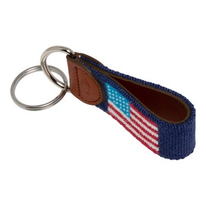 USA Flag Keychain - 100% Embroidered, Double-Sided Design With Steel Ring - View #5