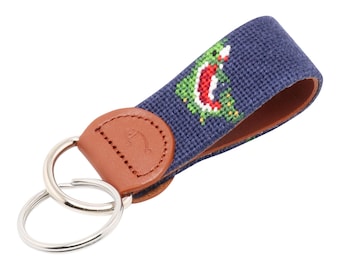 Rainbow Trout Needlepoint Keychain: Handmade Leather Key Fob