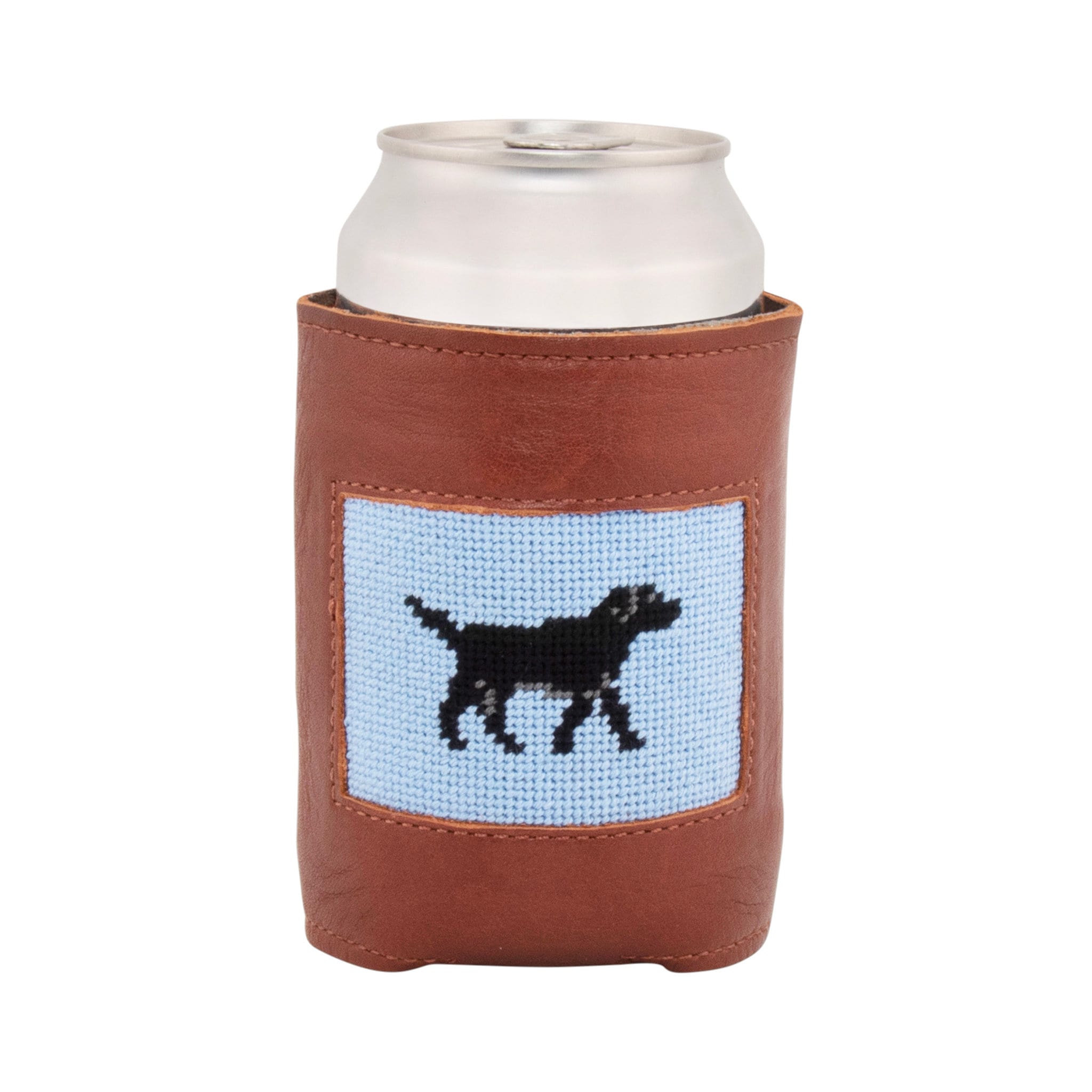 Black Lab Needlepoint Can Cooler: Handmade Leather Dog Lover Gift