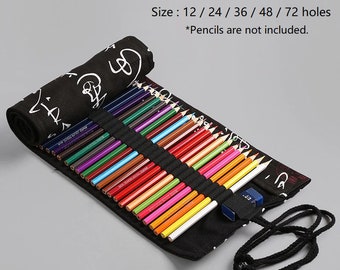 Roll Up Pencil Holder | Canvas Pencil Case Roll | Chinese Calligraphy Canvas Roll Pencil Pouch | Black Pencil Storage Pouch  PC1005