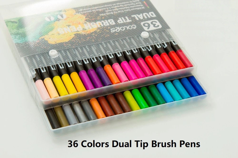 TOOLI-ART Dual-Tip Brush Pens (PIGMENT INK BASED) 36 Color Set With Ca