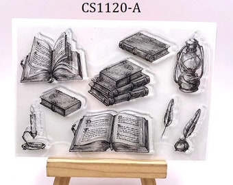 Book Clear Stamp /Books Background Silicone Stamp / Scrapbook Clear Stamp / Diary Stamp / Bullet Journal Stamp CS1120