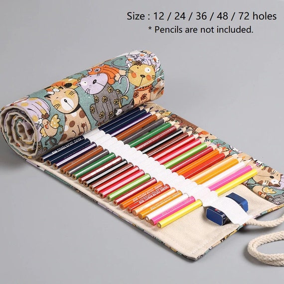 Canvas Pencil Case Roll Cute Cat Canvas Roll Pencil Pouch Cats