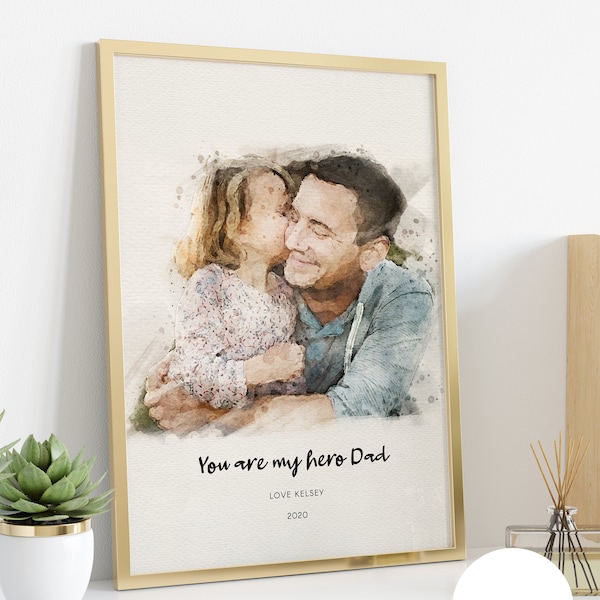 Personal Watercolour style portrait - Painting from photo - Digital art - Family portrait - Birthday gift - Fathers day -Anniversary