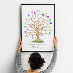 Teacher gift print Fingerprint Tree Wedding guest book Class gift Class of 2023 Class of 2024 Teacher Thank You Full customise image 1