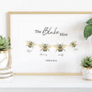 Personalised Bumble Bee Family Print - Wall décor - Our Family - Home - Nursery - A4 - Custom bespoke family print
