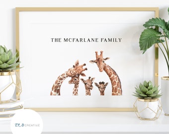 Personalised Giraffe Family Print - Wall décor - Our Family - Home - Nursery - Custom bespoke family print - Gift for Mum