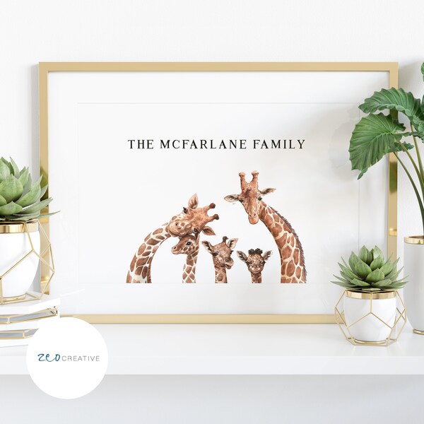 Personalised Giraffe Family Print - Wall décor - Our Family - Home - Nursery - Custom bespoke family print - Gift for Mum