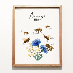 Personalized Bumble Bee Family Print: Nanny&#39;s Hive Wall Decor (A4)