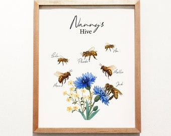 Personalised Bumble Bee  - Nanny's Hive- Family Print - Wall décor - Our Family - Home - A4 - Custom bespoke family print