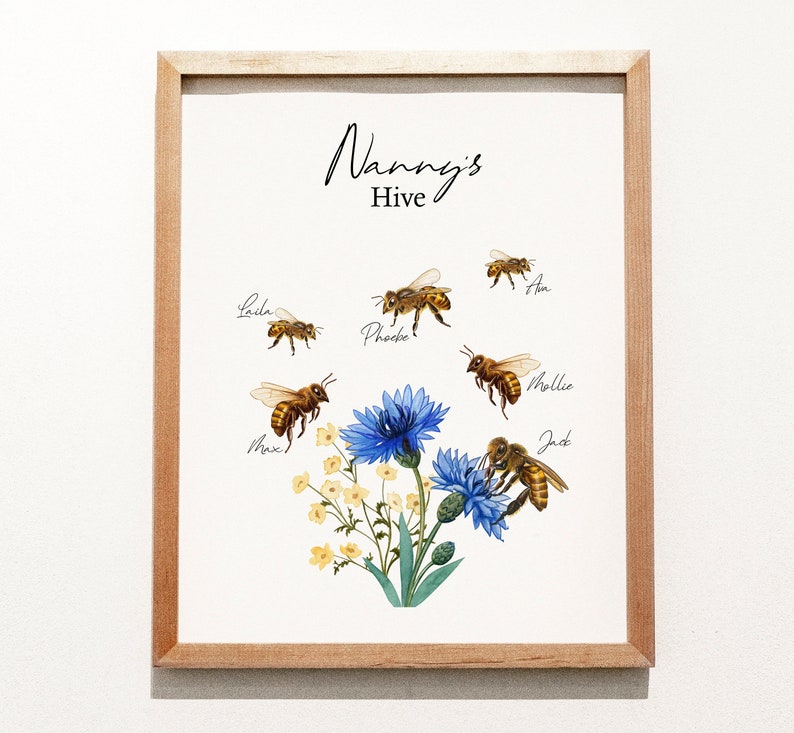 Custom bespoke family print Wall d\u00e9cor Home Nanny/'s Hive- Family Print A4 Personalised Bumble Bee Our Family