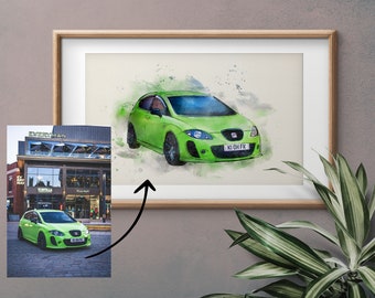 Personalised watercolour style car print - Art from photo - Digital art - Gift for car, boyfriend, husband, man cave