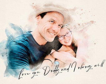 Father's Day print - watercolour style painting from photo, digital art, 1st Fathers Day, Gift for Dad