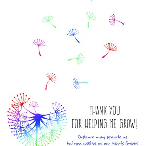 Teacher Gift Print Dandelion Class Gift Rainbow Dandelion Bespoke ...