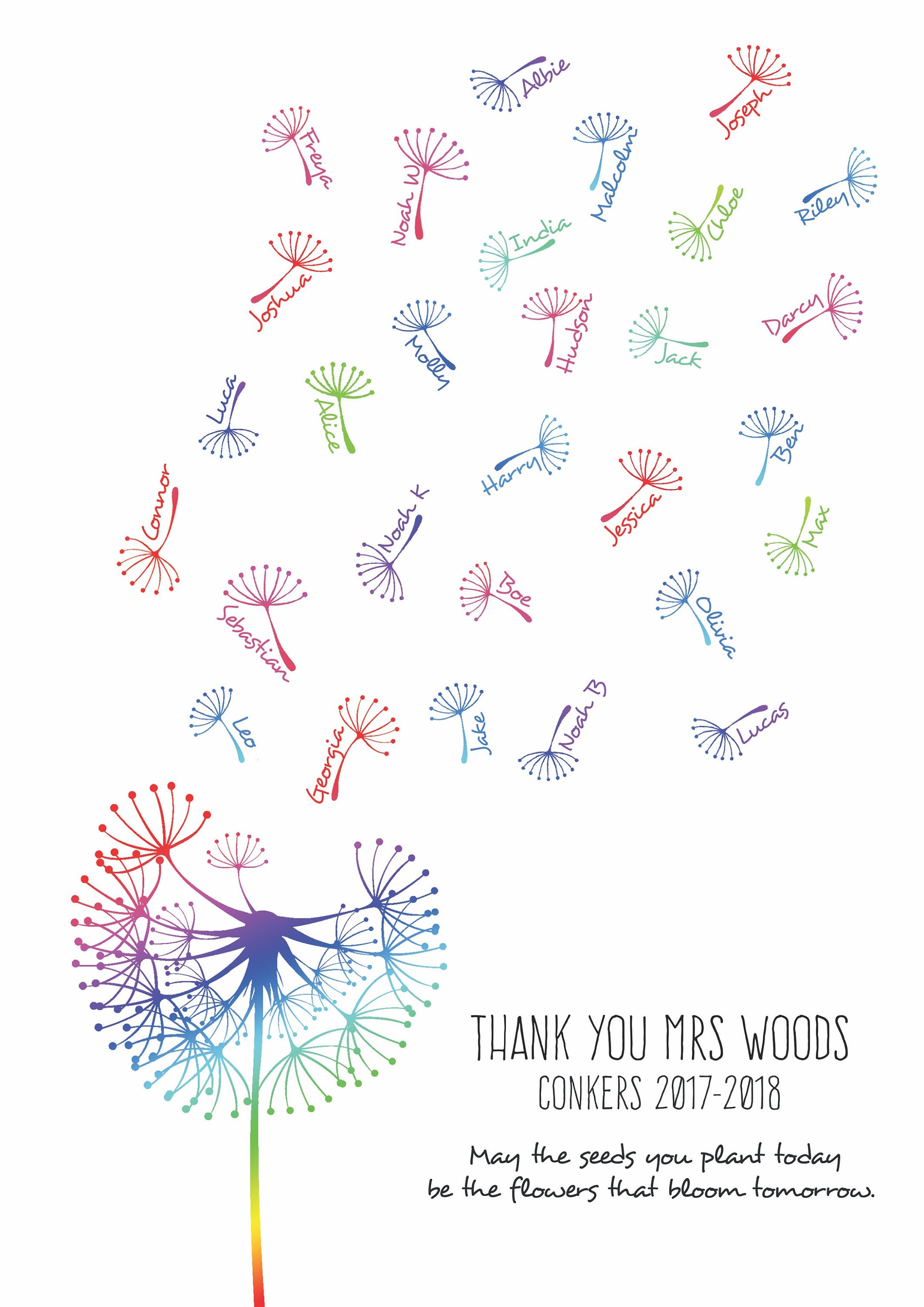 Teacher Gift Print Dandelion Class Gift Rainbow - Etsy UK