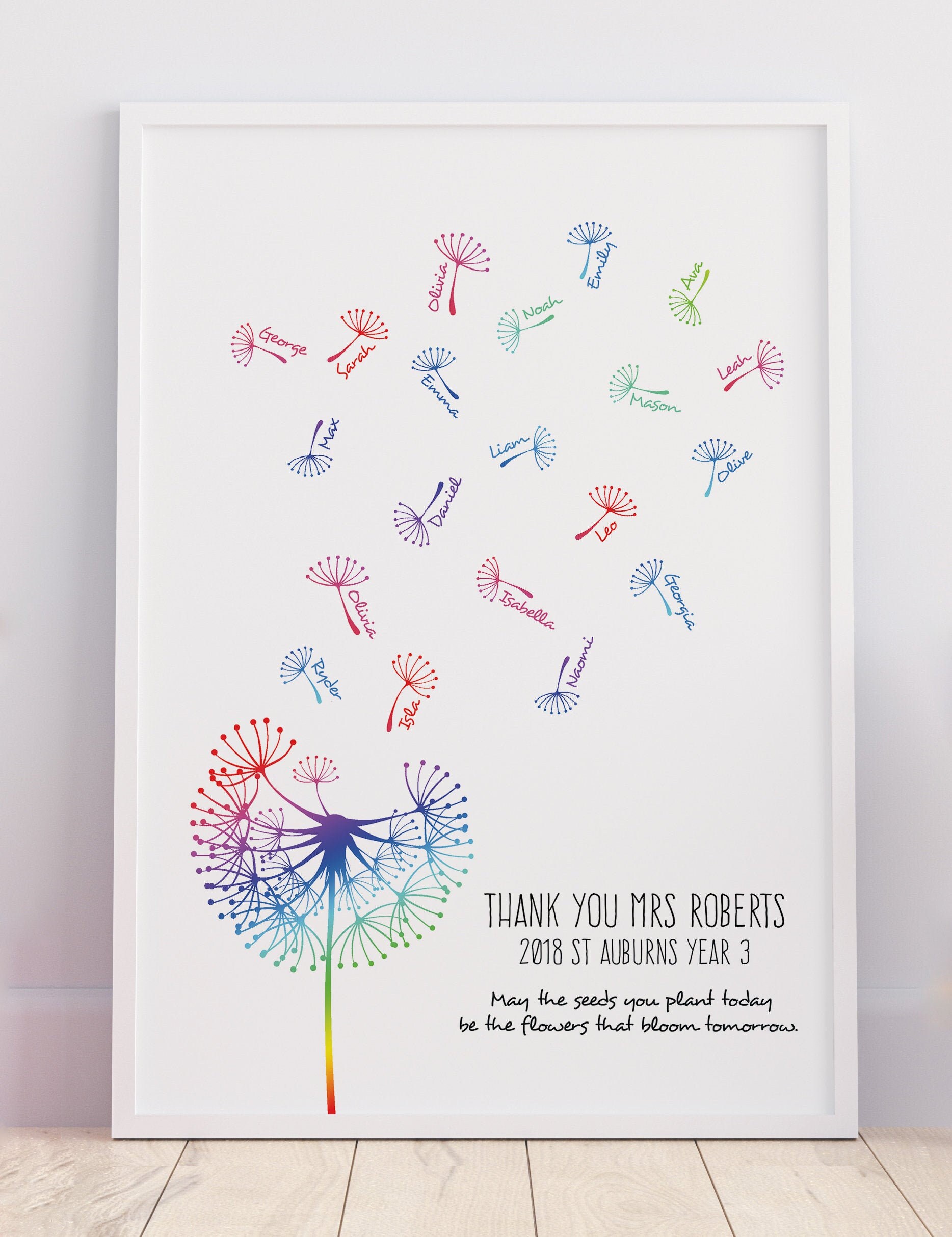 Teacher Gift Print Dandelion Class Gift Rainbow - Etsy UK