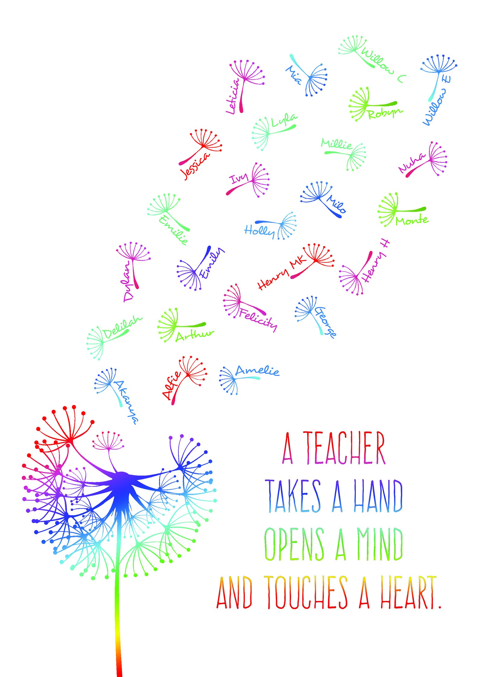 Teacher Gift Print Dandelion Class Gift Rainbow - Etsy UK