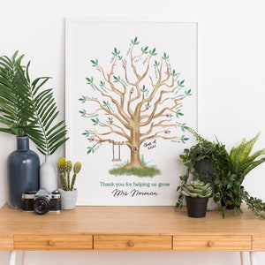 Teacher gift print Fingerprint Tree Wedding guest book Class gift Class of 2023 Class of 2024 Teacher Thank You Full customise image 2