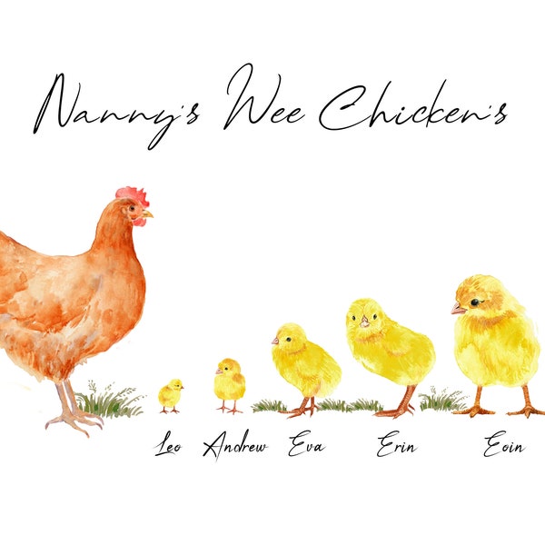 Personalised Chicks Family Print - Nanny's Chickens - Mother’s Day  - Nana - Wall décor - Custom bespoke family print