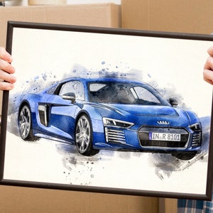 Gepersonaliseerde autoafdruk in aquarelstijl - Kunst van foto - Digitale kunst - Cadeau voor auto, vriend, echtgenoot, mancave