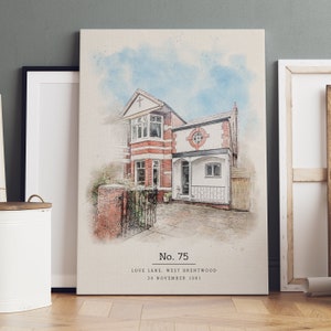 Gepersonaliseerde huisaquarel - portret thuis - housewarmingcadeau - eerste huis - cadeau nieuw huis - digitale kunst - locatie - digitale schets