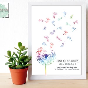 Teacher Gift Print Dandelion Class Gift Rainbow Dandelion Bespoke ...