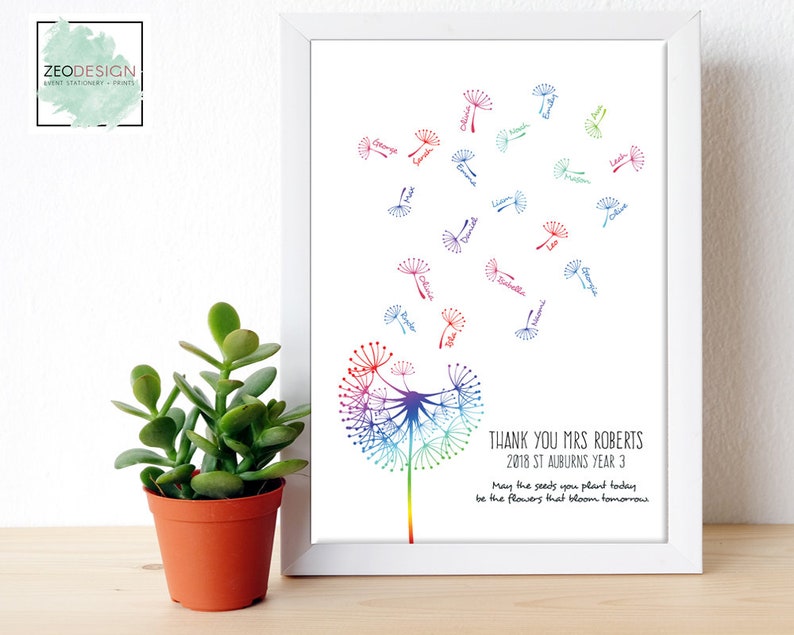 Teacher Gift Print Dandelion Class Gift Rainbow - Etsy Australia