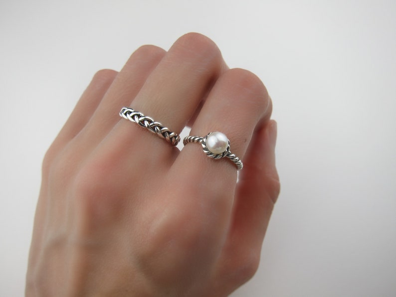 Sterling Silver White Pearl Twist Ring