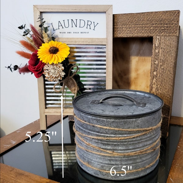 Galvanized Container W/ Lid - Single | Metal Canister | Home Decor