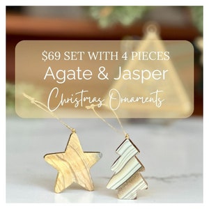 Handmade Agate & Jasper Christmas Ornaments: Star and Pine Tree Decor (Set of 4)