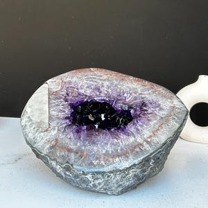 Unique Rare Amethyst Crystals Formation with Agate and Calcite, Extra large Amethyst Geode for collectors, Natural Stone