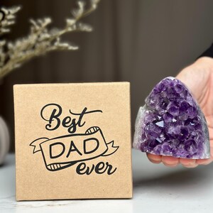 El mejor regalo de papá, regalo del día del padre de su hijo, racimo de amatista, buzón de letras personalizado, cristal de geoda de color púrpura profundo