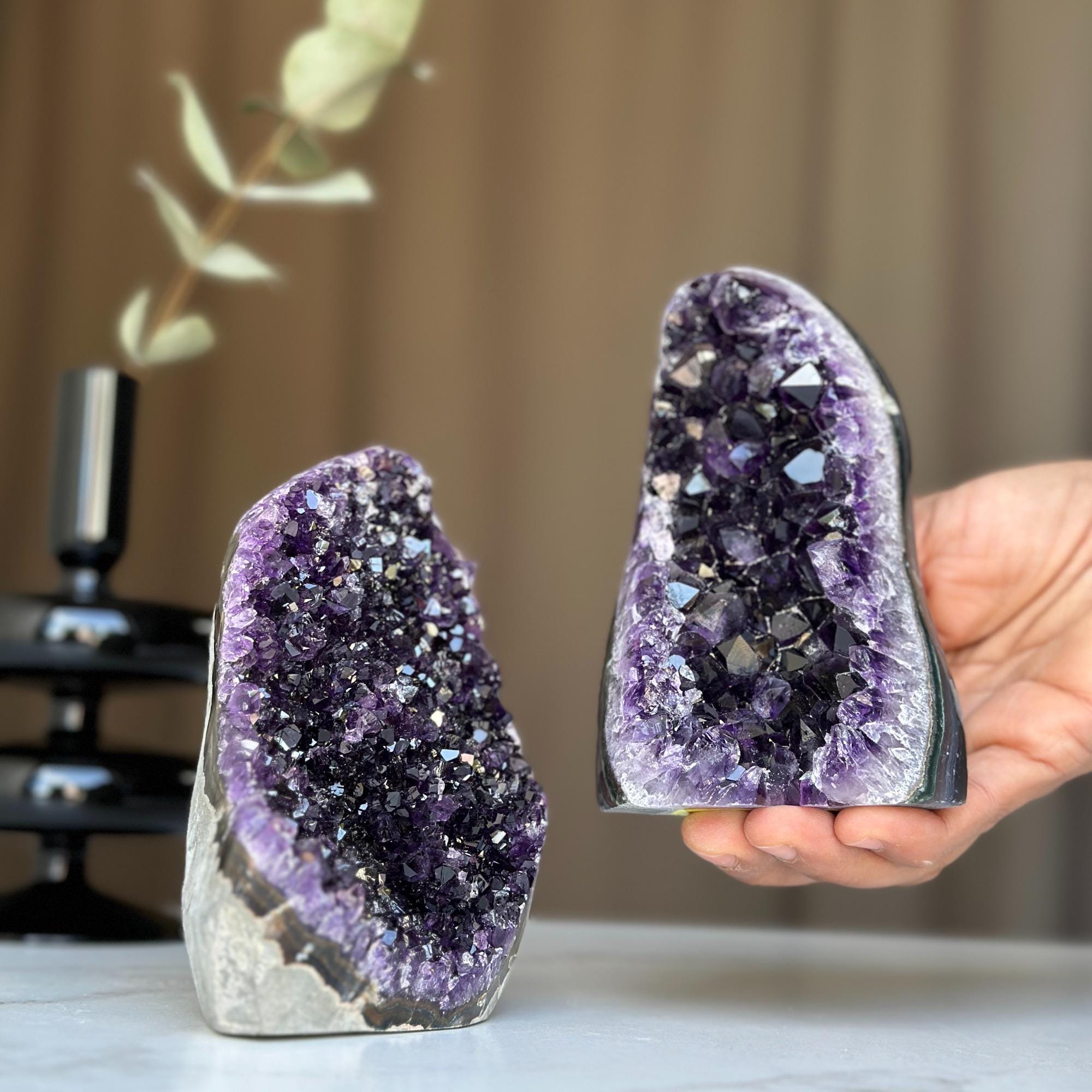Uruguayan Amethyst Standing Clusters: Raw Cut Base, Set of 2