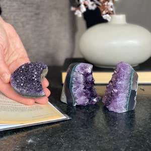 Deep Purple amethyst set 3 pieces, amethysts geodes and Moon, healing crystals image 3