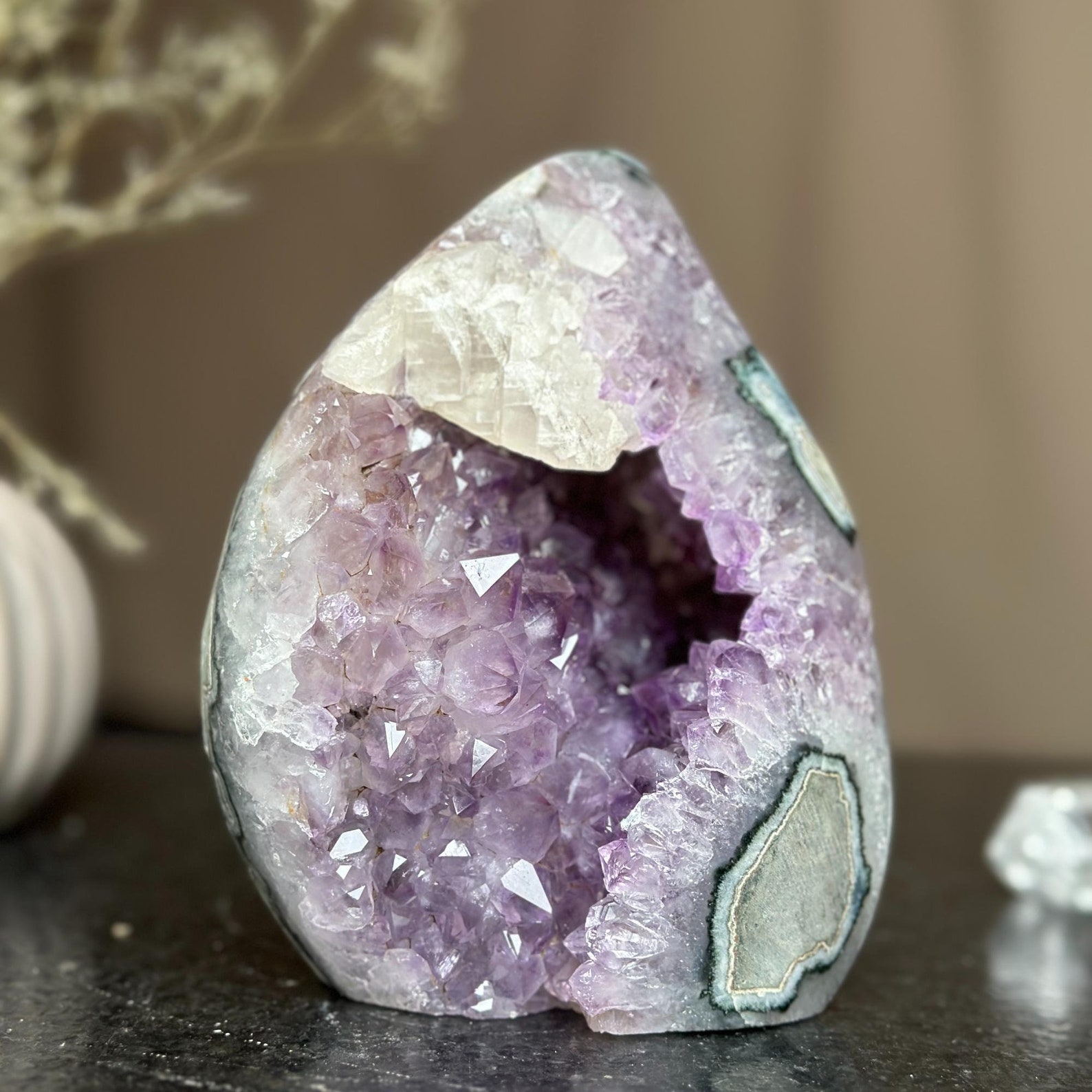 Fire Geode Large Amethyst Flame Geode: Calcite & Agate, Natural Crystal Carving - Etsy