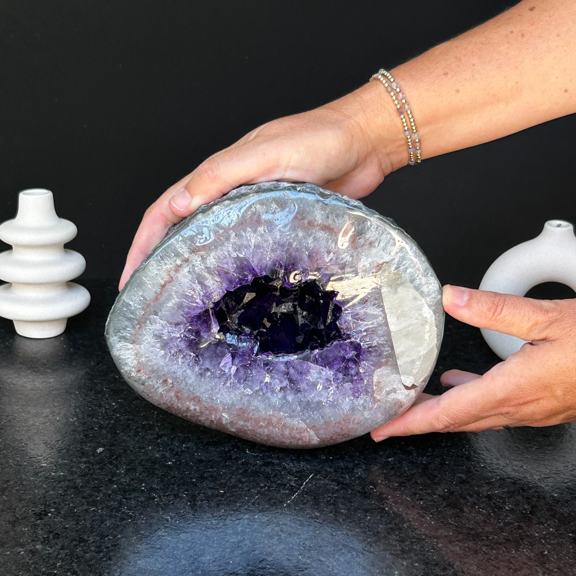 大きなアメジストジオード：瑪瑙と方解石の結晶形成 - Etsy 日本