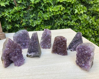 Natural lavender amethyst crystals stones, 7 clusters of Pink amethyst geode set from Uruguay