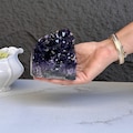 Deep Purple Amethyst cathedral geode, Unique raw crystal cluster, self stand product logo