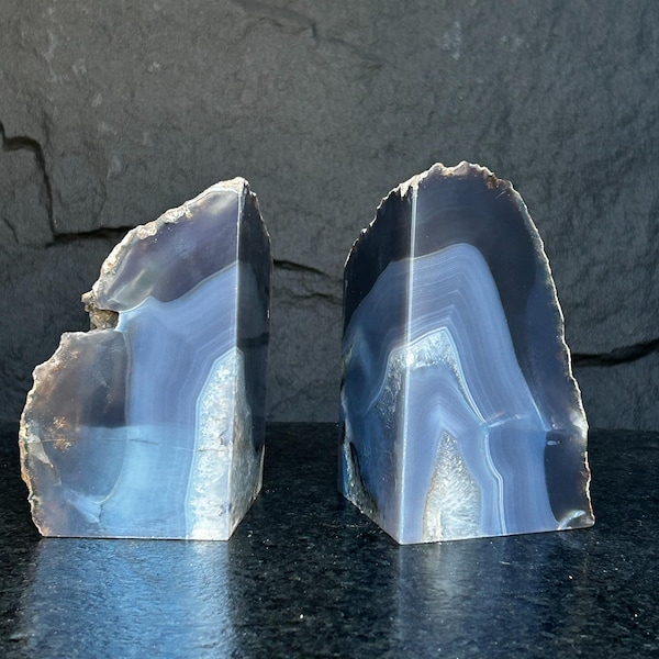Natural Agate Crystal Bookends: Polished Geode Stones from Uruguay