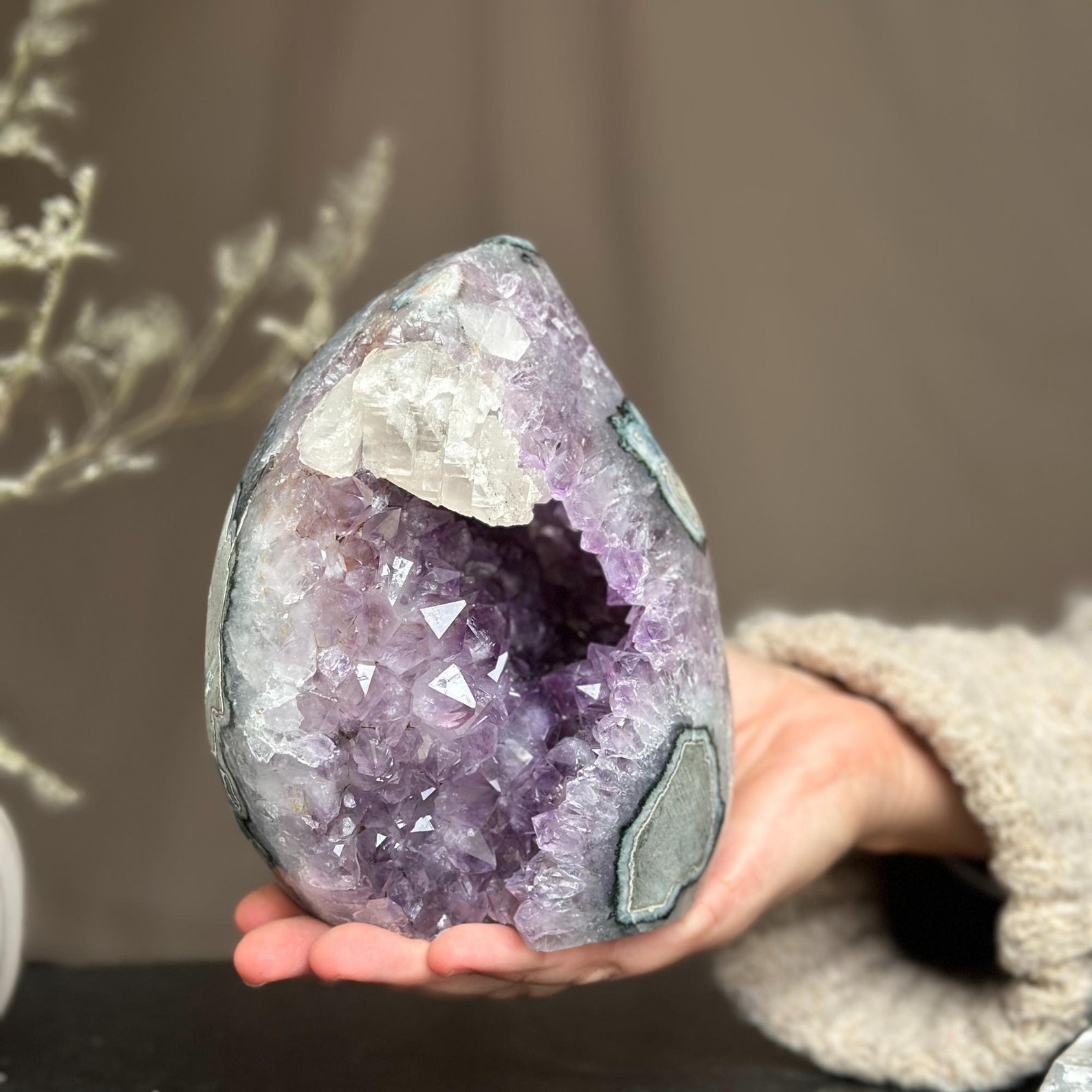 Fire Geode Large Amethyst Flame Geode: Calcite & Agate, Natural Crystal Carving - Etsy