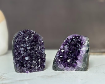 Amethyst geodes set (2 stones) crystal clusters (1.4 Lb full weight)