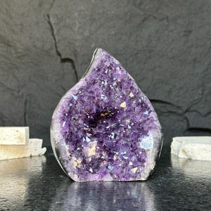 Amethyst and Agate Stone Flame, Healing Crystals, Unique Flame Carving