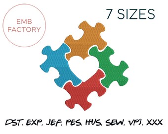 All formats Autism Awareness Pattern Puzzle Piece Design Autism Awareness Ribbon Mickey Ears Machine Embroidery Design 3 Sizes