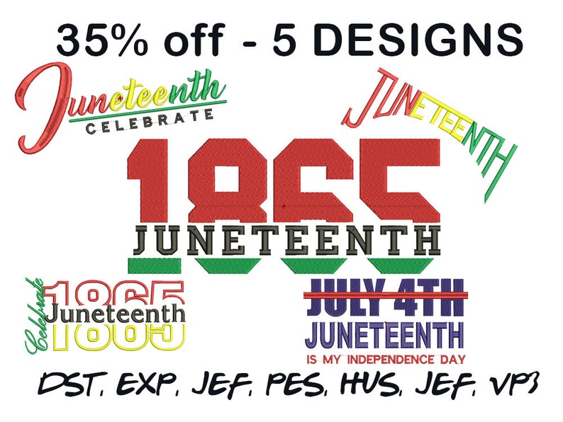 Juneteenth Day Embroidery Design Bundle Design Pack 5  Etsy
