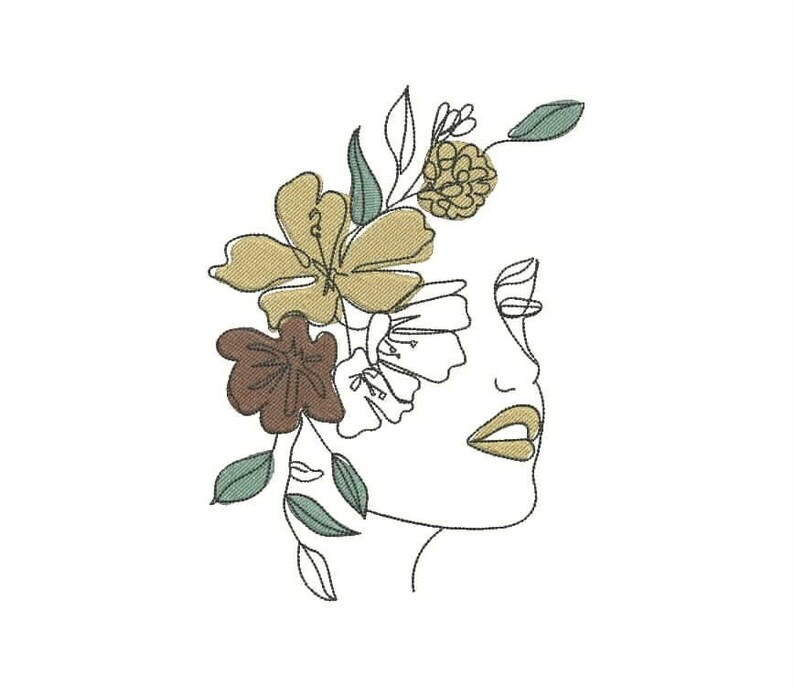 Woman with flowers machine embroidery design 8 sizes from  etsy