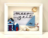 3D picture "sea time" with beach house, ship and shells, beach picture