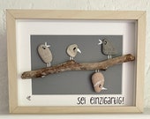Stone picture birds in frame, customizable gift for son daughter children grandchild godfather sister brother