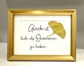 Picture with gold-plated gingko leaf in the frame, special gift for husband partner for the anniversary, wedding, anniversary